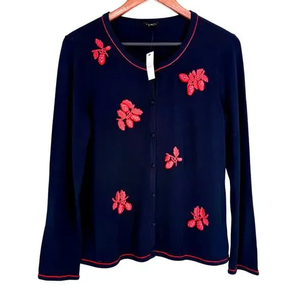 NEW NWT Talbots Medium Christmas Sweater Knit Strawberries Blouse Shirt Top - Picture 1 of 8
